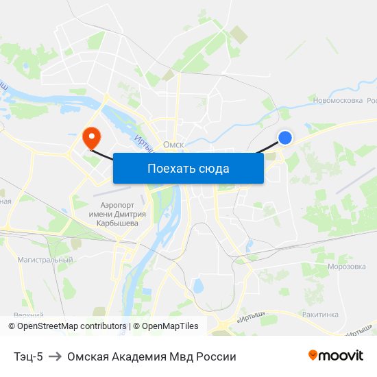 Тэц-5 to Омская Академия Мвд России map