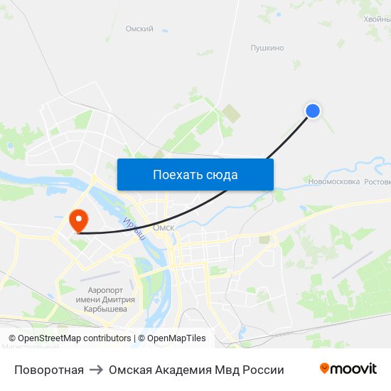 Поворотная to Омская Академия Мвд России map