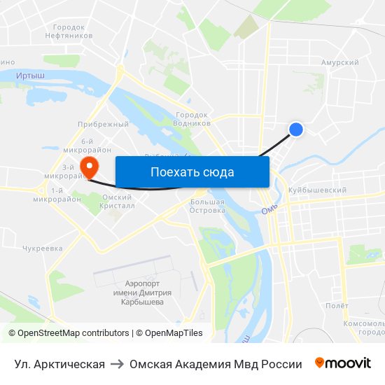 Ул. Арктическая to Омская Академия Мвд России map