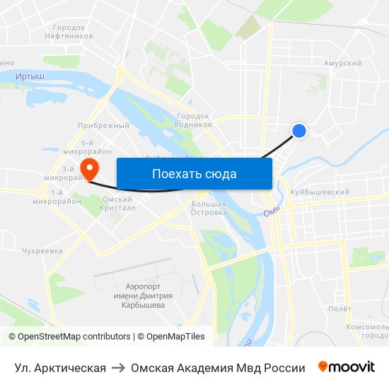 Ул. Арктическая to Омская Академия Мвд России map