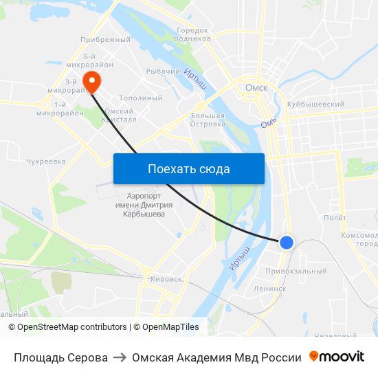 Площадь Серова to Омская Академия Мвд России map