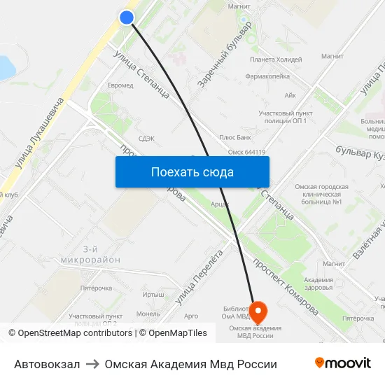 Автовокзал to Омская Академия Мвд России map