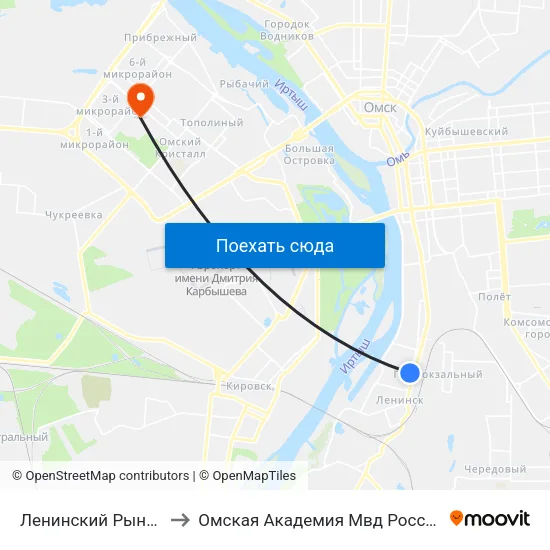 Ленинский Рынок to Омская Академия Мвд России map