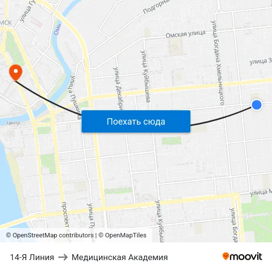 14-Я Линия to Медицинская Академия map
