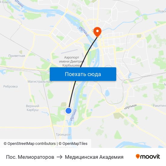 Пос. Мелиораторов to Медицинская Академия map