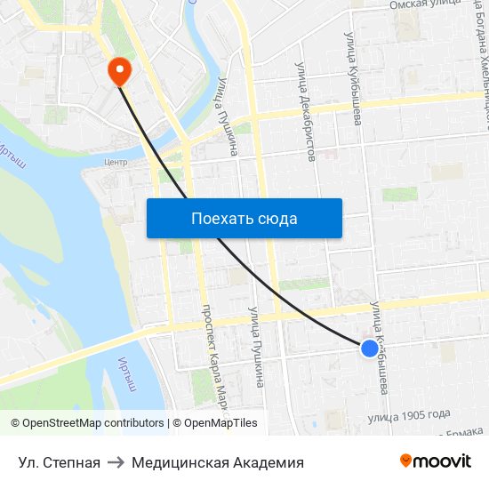 Ул. Степная to Медицинская Академия map