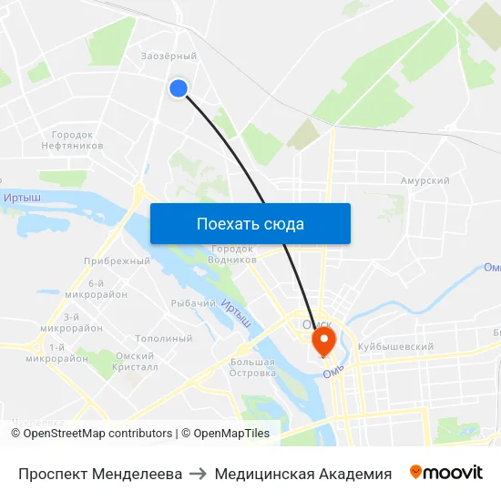 Проспект Менделеева to Медицинская Академия map