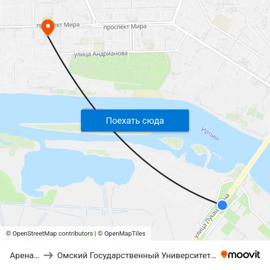 Арена-Омск to Омский Государственный Университет Им. Ф. М. Достоевского map