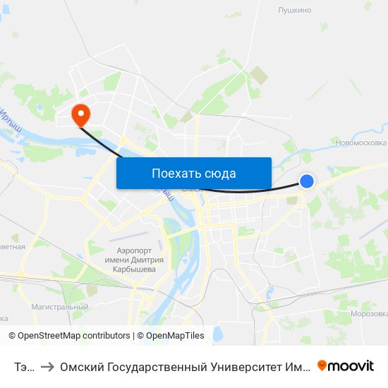 Тэц-5 to Омский Государственный Университет Им. Ф. М. Достоевского map