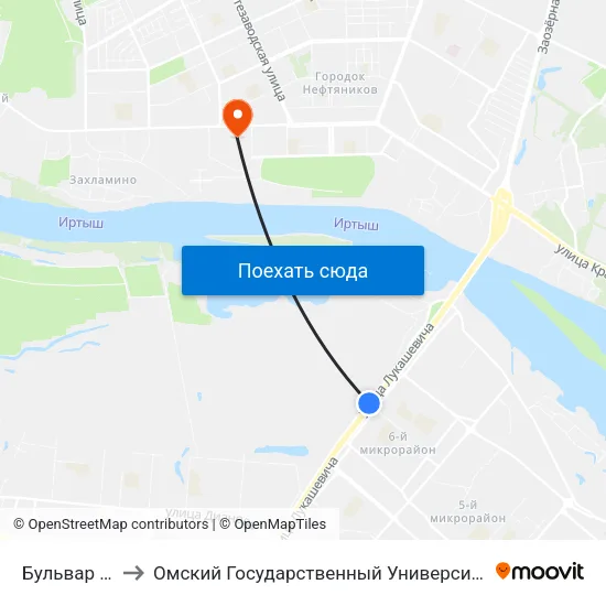 Бульвар Зеленый to Омский Государственный Университет Им. Ф. М. Достоевского map