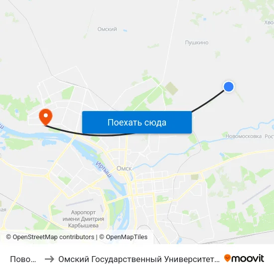 Поворотная to Омский Государственный Университет Им. Ф. М. Достоевского map