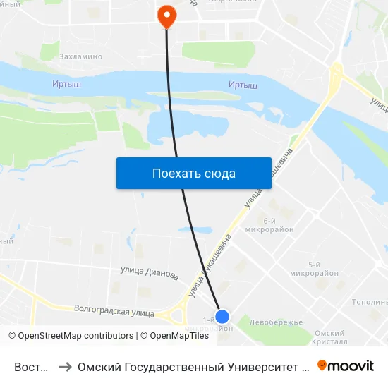 Восточная to Омский Государственный Университет Им. Ф. М. Достоевского map
