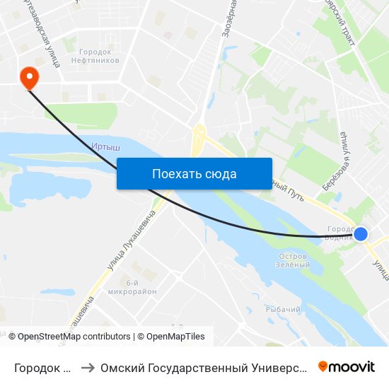 Городок Водников to Омский Государственный Университет Им. Ф. М. Достоевского map