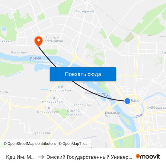Кдц Им. Маяковского to Омский Государственный Университет Им. Ф. М. Достоевского map