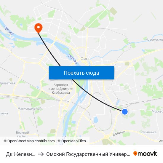 Дк Железнодорожник to Омский Государственный Университет Им. Ф. М. Достоевского map