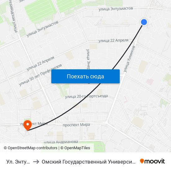 Ул. Энтузиастов to Омский Государственный Университет Им. Ф. М. Достоевского map