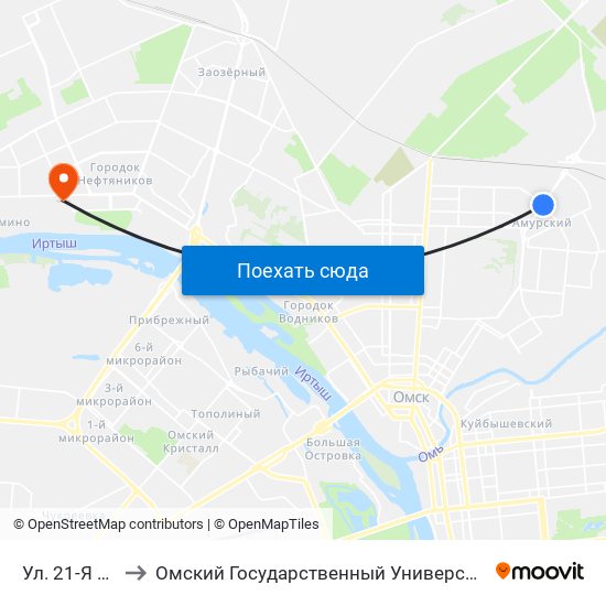 Ул. 21-Я Амурская to Омский Государственный Университет Им. Ф. М. Достоевского map