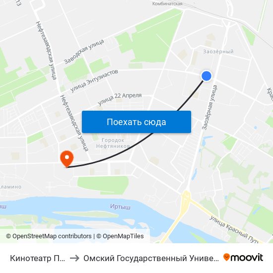 Кинотеатр Первомайский to Омский Государственный Университет Им. Ф. М. Достоевского map