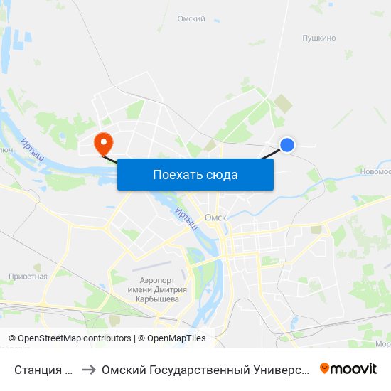 Станция Успешная to Омский Государственный Университет Им. Ф. М. Достоевского map