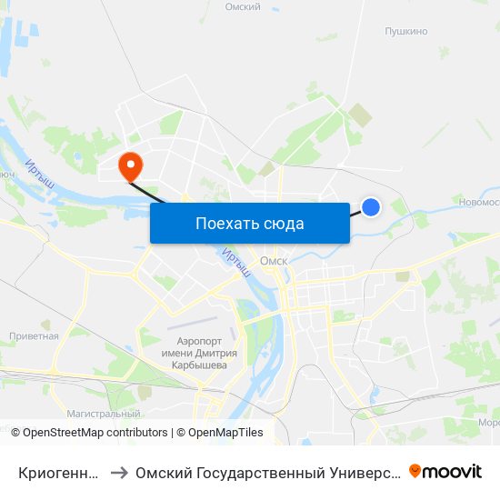 Криогенная Техника to Омский Государственный Университет Им. Ф. М. Достоевского map