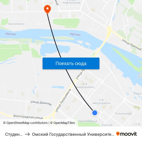 Студенческая to Омский Государственный Университет Им. Ф. М. Достоевского map