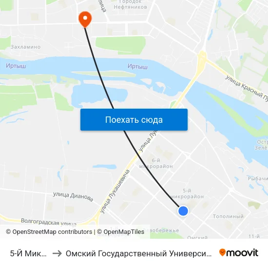 5-Й Микрорайон to Омский Государственный Университет Им. Ф. М. Достоевского map