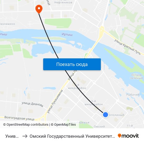 Универсам to Омский Государственный Университет Им. Ф. М. Достоевского map