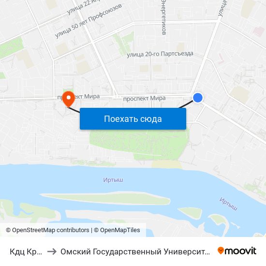 Кдц Кристалл to Омский Государственный Университет Им. Ф. М. Достоевского map