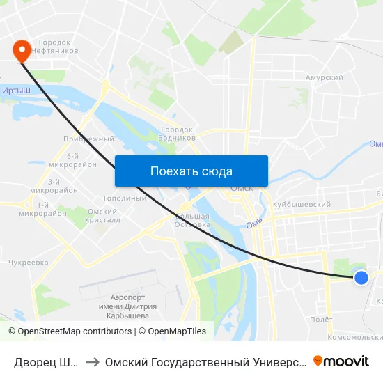 Дворец Школьников to Омский Государственный Университет Им. Ф. М. Достоевского map