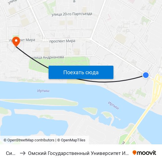 Сибади to Омский Государственный Университет Им. Ф. М. Достоевского map