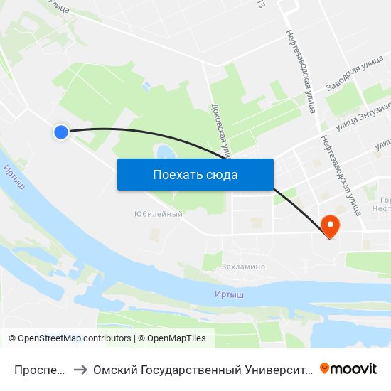 Проспект Мира to Омский Государственный Университет Им. Ф. М. Достоевского map