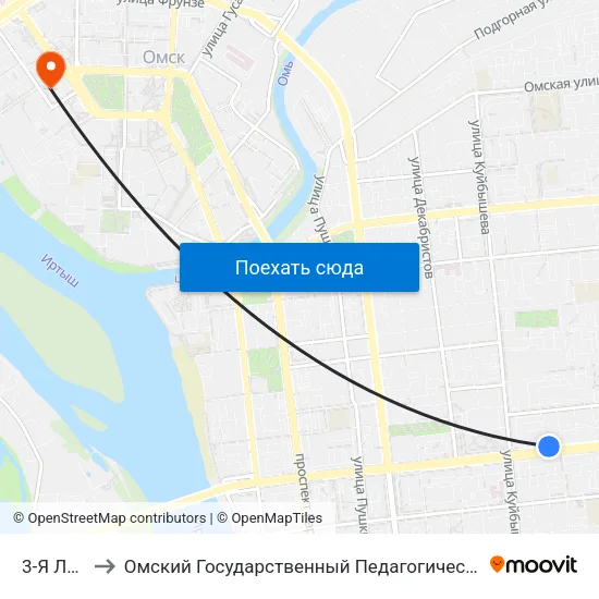 3-Я Линия to Омский Государственный Педагогический Университет map