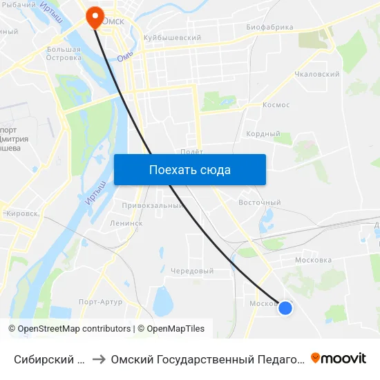 Сибирский Проспект to Омский Государственный Педагогический Университет map