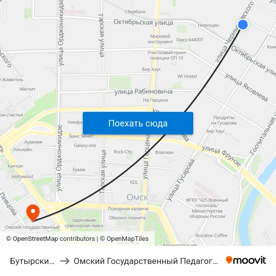 Бутырский Базар to Омский Государственный Педагогический Университет map