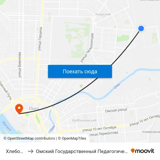 Хлебозавод to Омский Государственный Педагогический Университет map