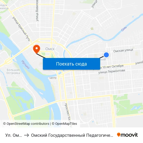 Ул. Омская to Омский Государственный Педагогический Университет map