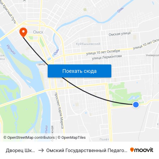 Дворец Школьников to Омский Государственный Педагогический Университет map
