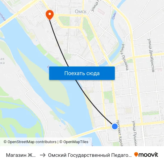 Магазин Жемчужина to Омский Государственный Педагогический Университет map