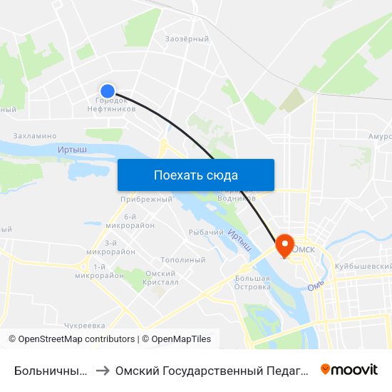 Больничный Городок to Омский Государственный Педагогический Университет map