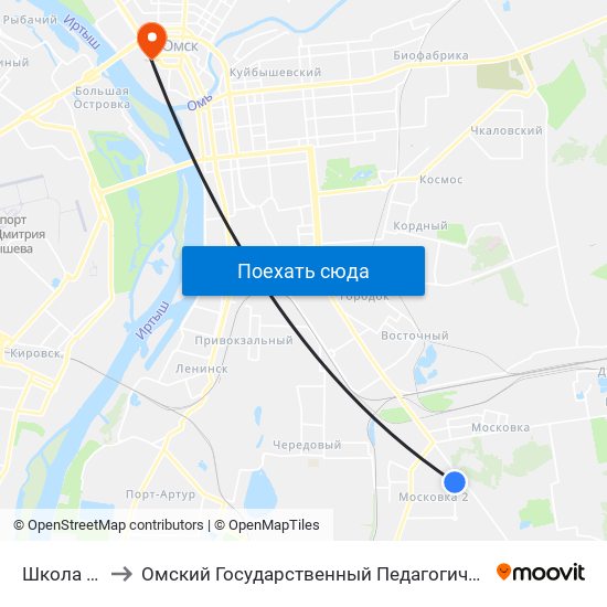 Школа №107 to Омский Государственный Педагогический Университет map