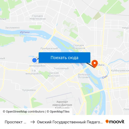 Проспект Комарова to Омский Государственный Педагогический Университет map
