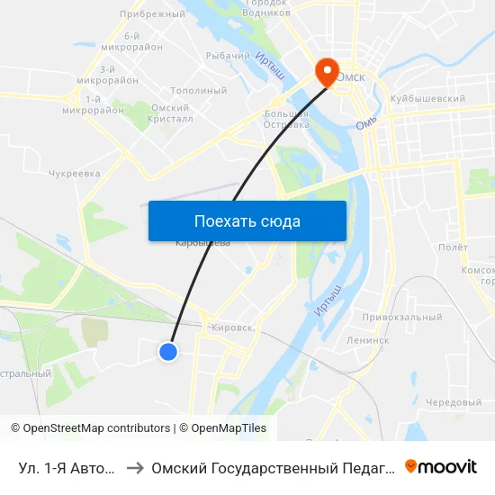 Ул. 1-Я Автомобильная to Омский Государственный Педагогический Университет map