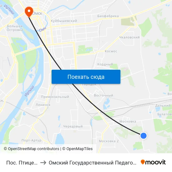 Пос. Птицефабрика to Омский Государственный Педагогический Университет map