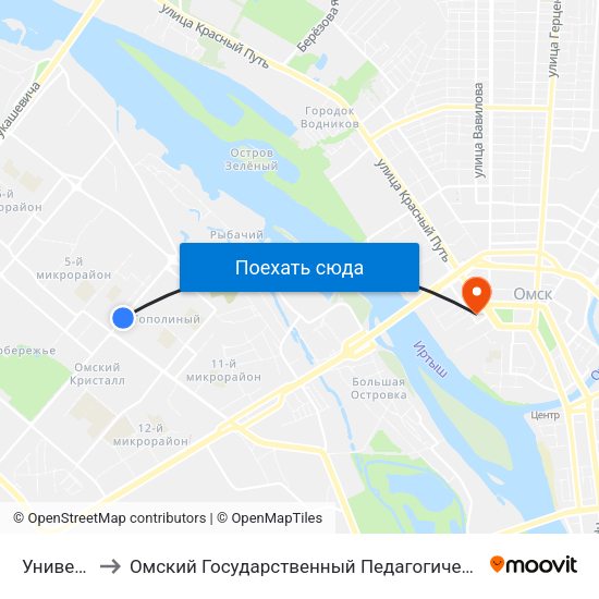 Универсам to Омский Государственный Педагогический Университет map