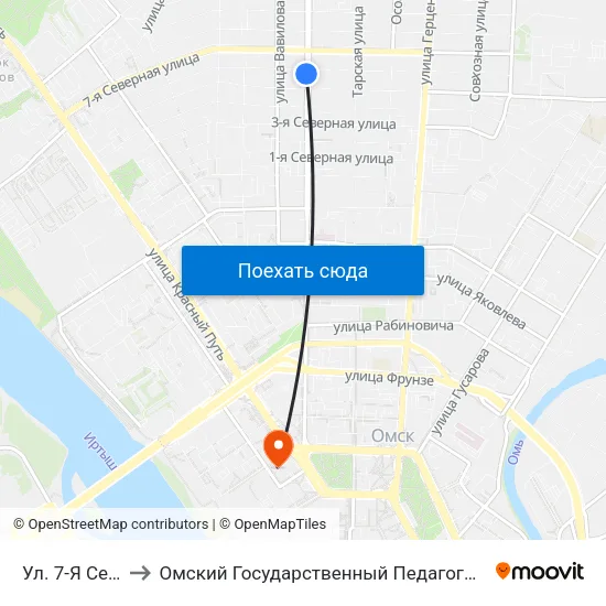 Ул. 7-Я Северная to Омский Государственный Педагогический Университет map