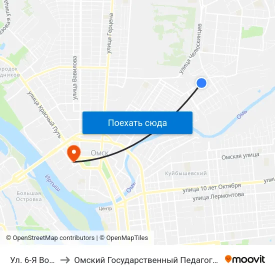 Ул. 6-Я Восточная to Омский Государственный Педагогический Университет map