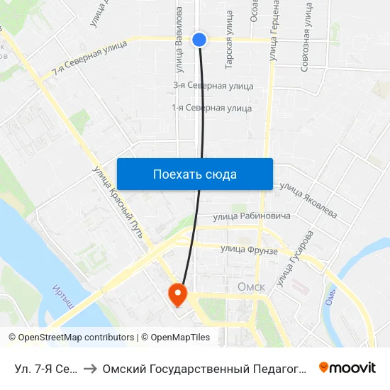 Ул. 7-Я Северная to Омский Государственный Педагогический Университет map