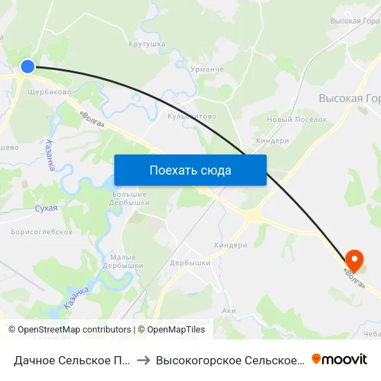 Дачное Сельское Поселение to Высокогорское Сельское Поселение map