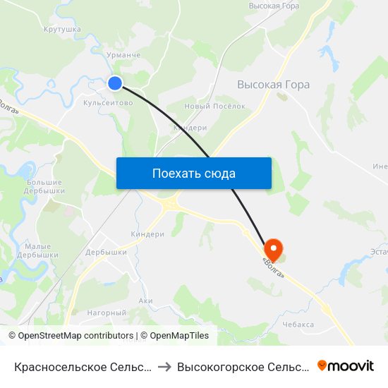 Красносельское Сельское Поселение to Высокогорское Сельское Поселение map