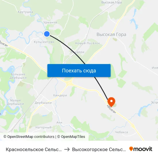 Красносельское Сельское Поселение to Высокогорское Сельское Поселение map
